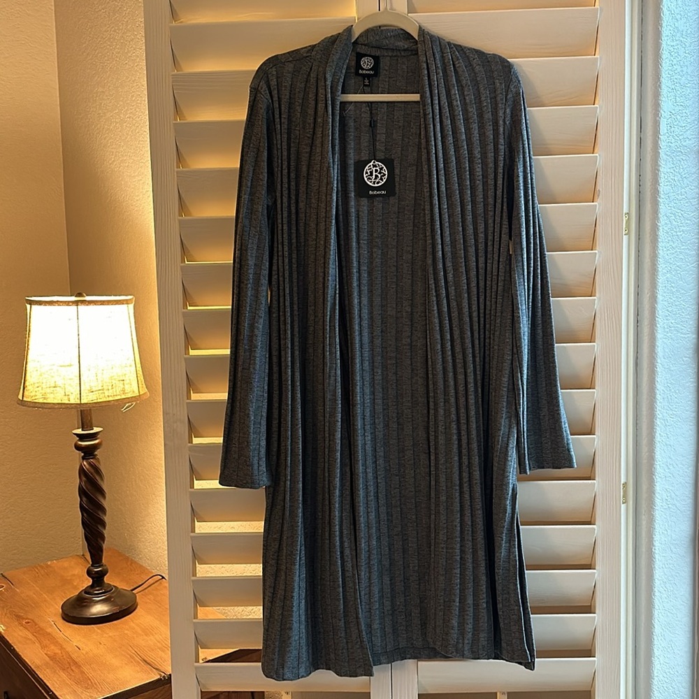 NWT Bobeau Cardigan Duster Swing Sweater Two-toned Grey Womens Large
